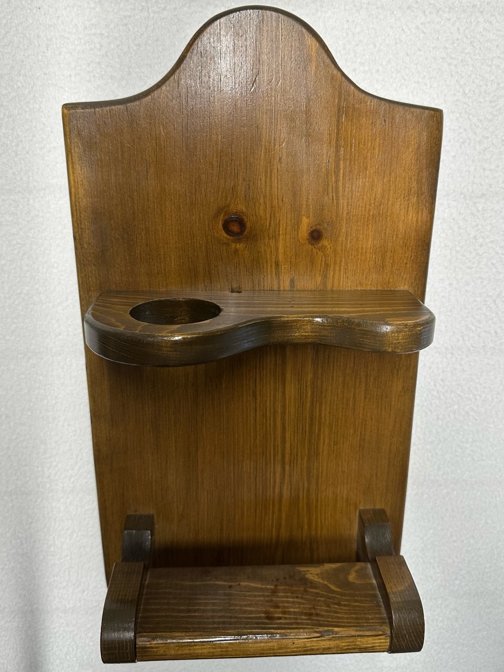 Vintage Hardwood Hair Dryer & Curling Iron Wall Shelf – Rustic Organizer